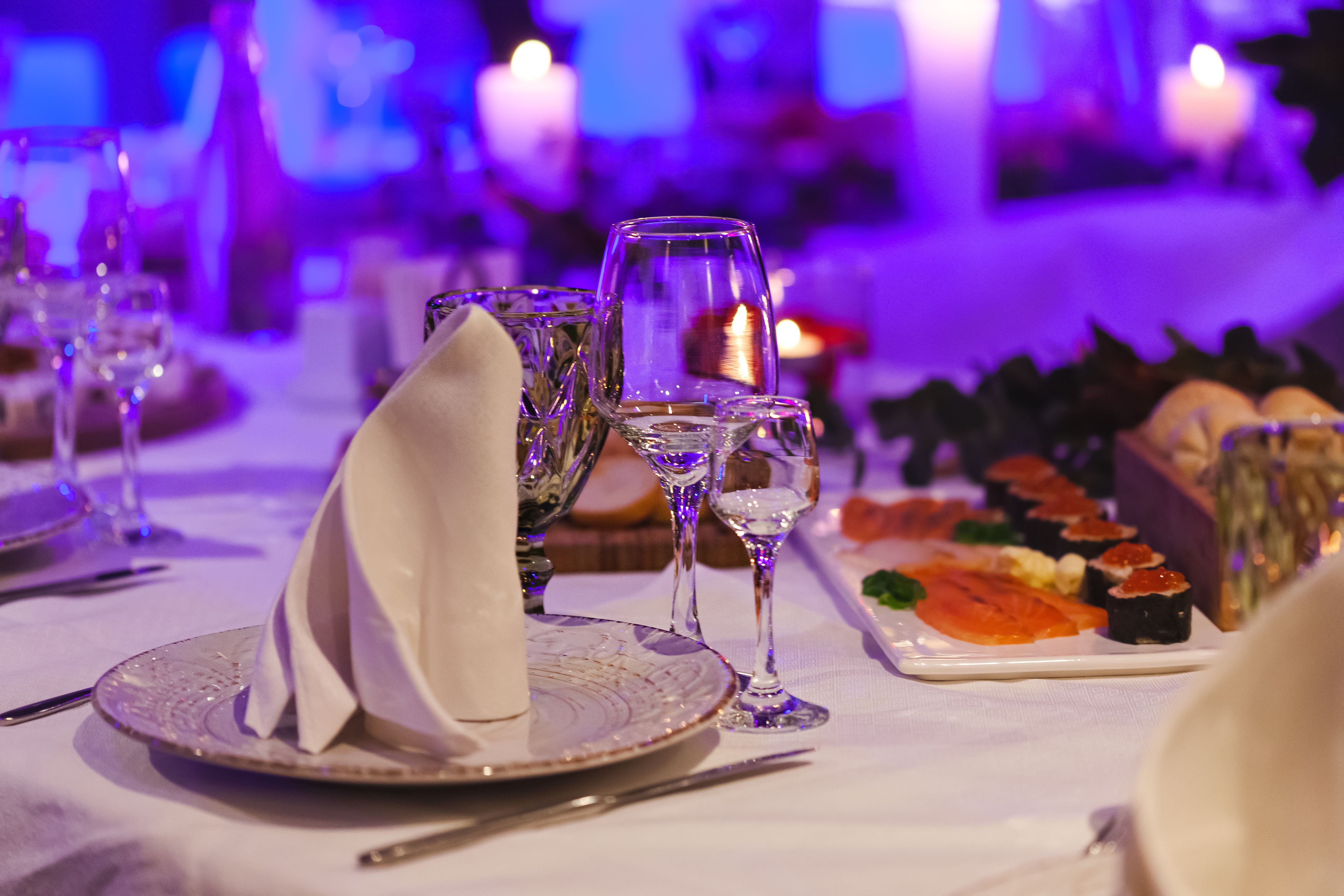 A table laid for an evening meal