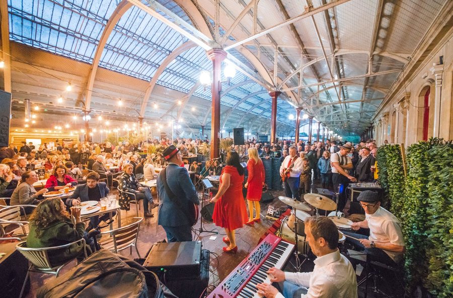 Live music and food at Green Park Station market, Bath